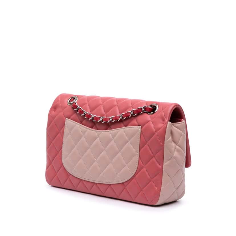 Chanel Medium Classic Tricolor Lambskin Valentines Heart Charms Single Flap Pink Leather Good condition - Back View