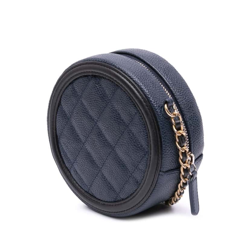 Chanel Caviar CC Filigree Round Crossbody Bag Blue Leather Good condition - Back View