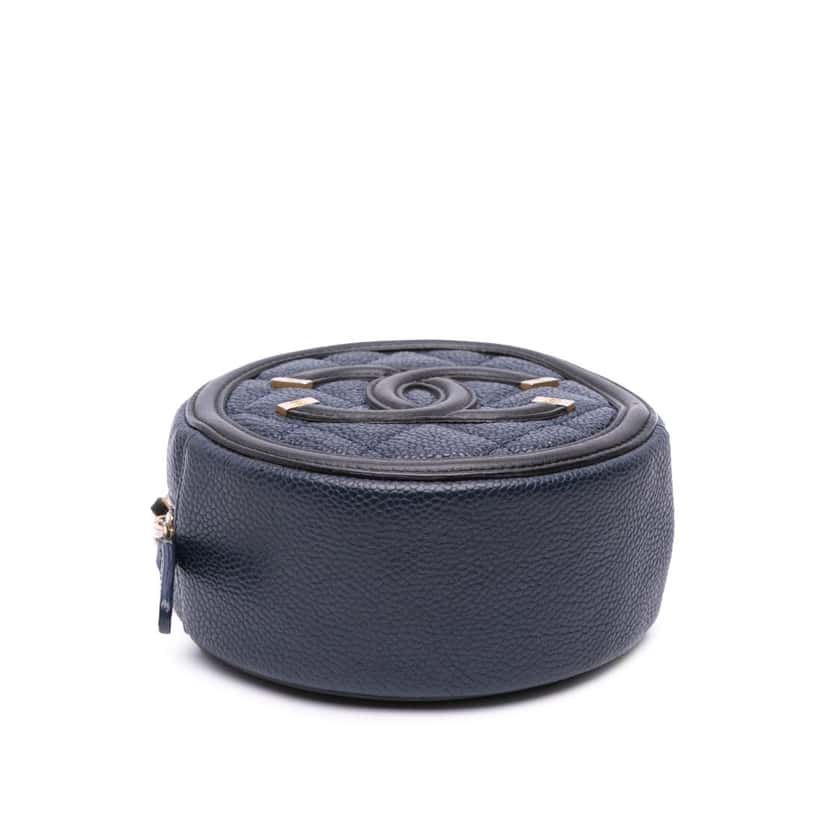 Chanel Caviar CC Filigree Round Crossbody Bag Blue Leather Good condition - Inside View