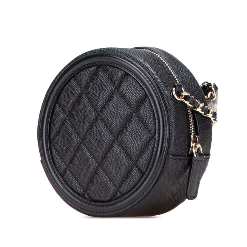 Chanel Caviar CC Filigree Round Clutch with Chain Black Leather Good condition - Back View