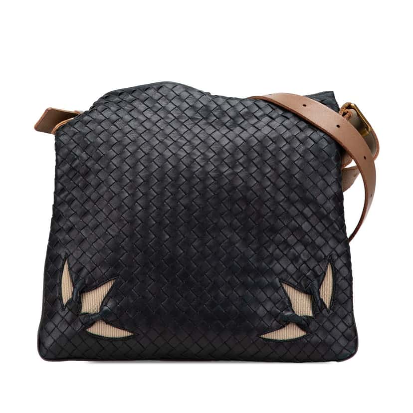 Bottega Veneta Nappa Intrecciato Marquise Flower Crossbody Black Leather Good condition - Front View