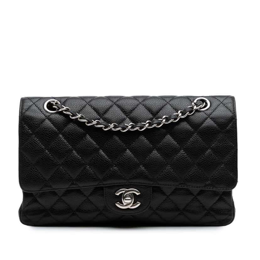 Chanel Medium Classic Caviar Double Flap Black Leather Good condition - Front View
