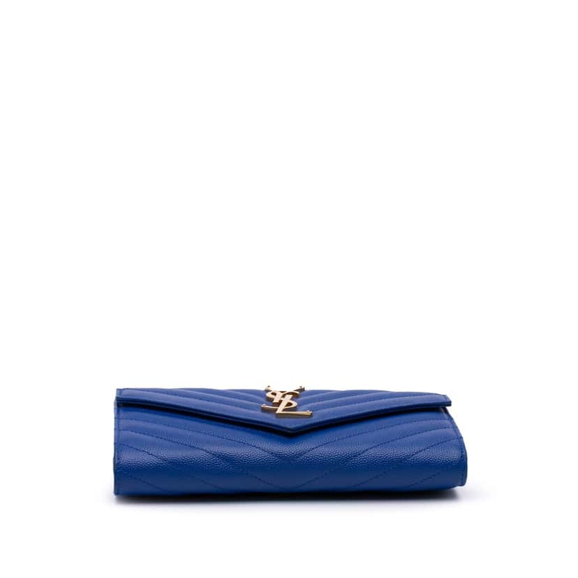 Saint Laurent Grain De Poudre Matelasse Chevron Monogram Flap Wallet Blue Leather Good condition - Inside View