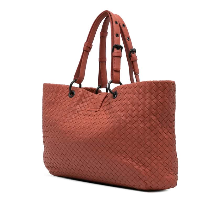 Bottega Veneta Large Nappa Intrecciato Capri Tote Red Leather Fair condition - Back View