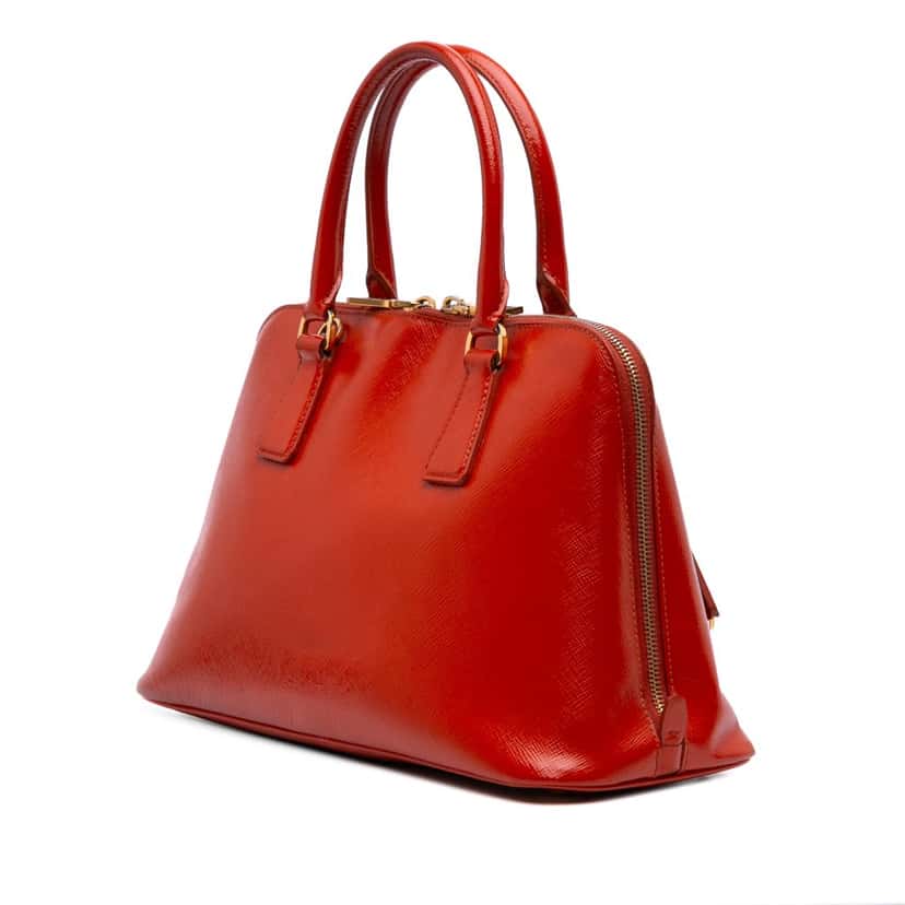 Prada Medium Saffiano Vernice Promenade Satchel Orange Leather Good condition - Back View