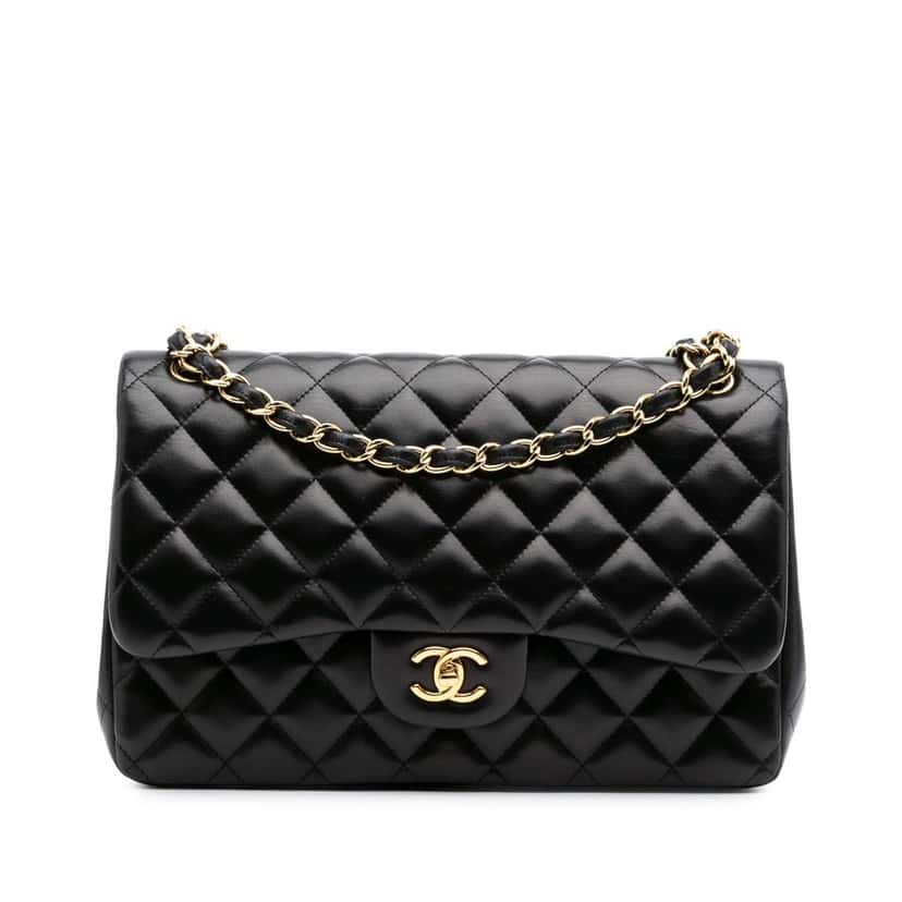 Chanel Jumbo Classic Lambskin Double Flap Black Leather Good condition - Front View