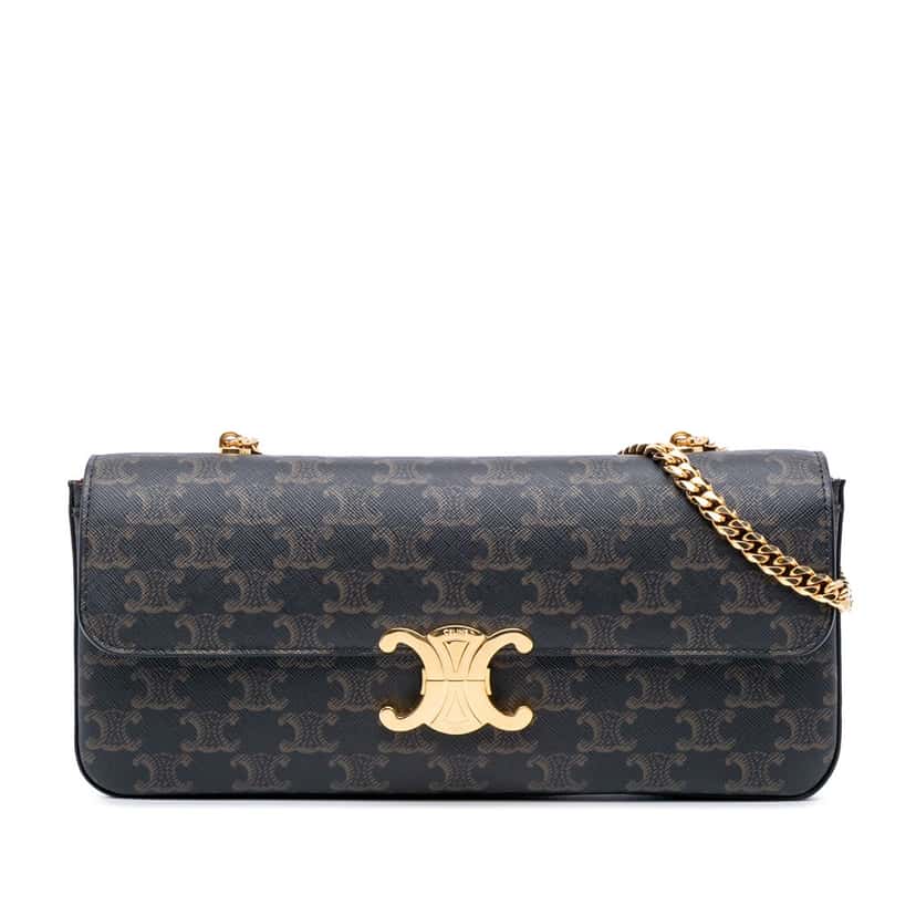 Celine Triomphe Coated Canvas Triomphe Chain Shoulder Bag Brown Canvas Good condition - Front View