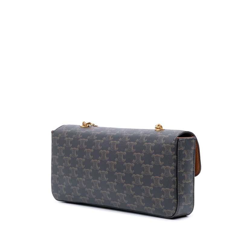 Celine Triomphe Coated Canvas Triomphe Chain Shoulder Bag Brown Canvas Good condition - Back View