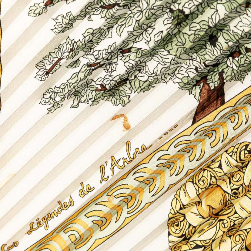 Hermès Les Legendes de L Arbre Pleated Silk Scarf Green Silk Good condition - Box View