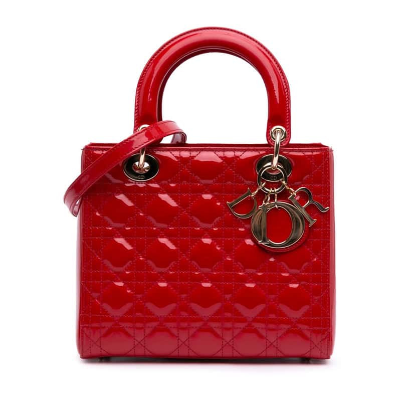Dior Medium Patent Cannage Lady Dior Red Leather Good condition - Front View
