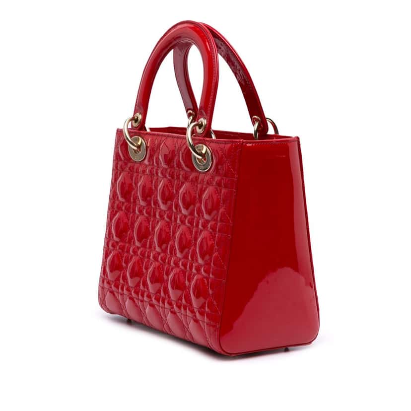 Dior Medium Patent Cannage Lady Dior Red Leather Good condition - Back View