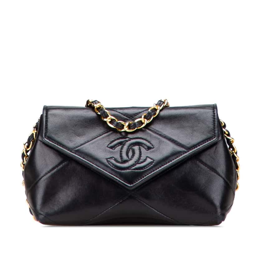 Chanel Mini CC Quilted Lambskin Single Flap Black Leather Good condition - Front View