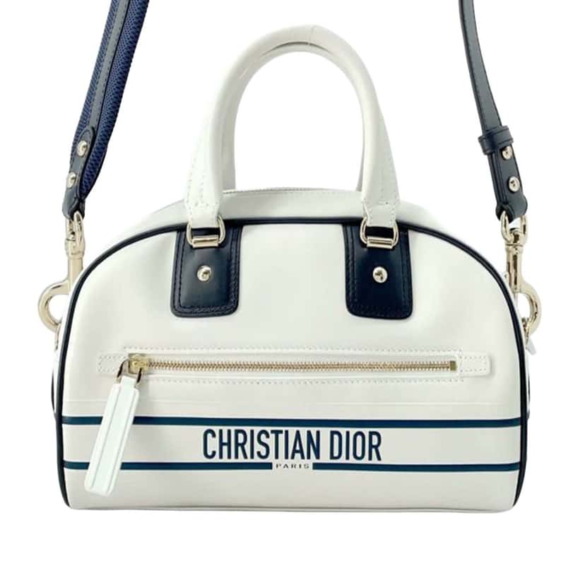 Dior Small Leather Dior Vibe Zip Bowling Bag White Leather Good condition - Front View