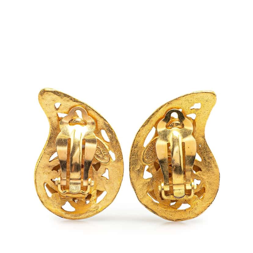 Chanel Gold Plated CC Paisley Clip On Earrings Gold Metal Good condition - Back View