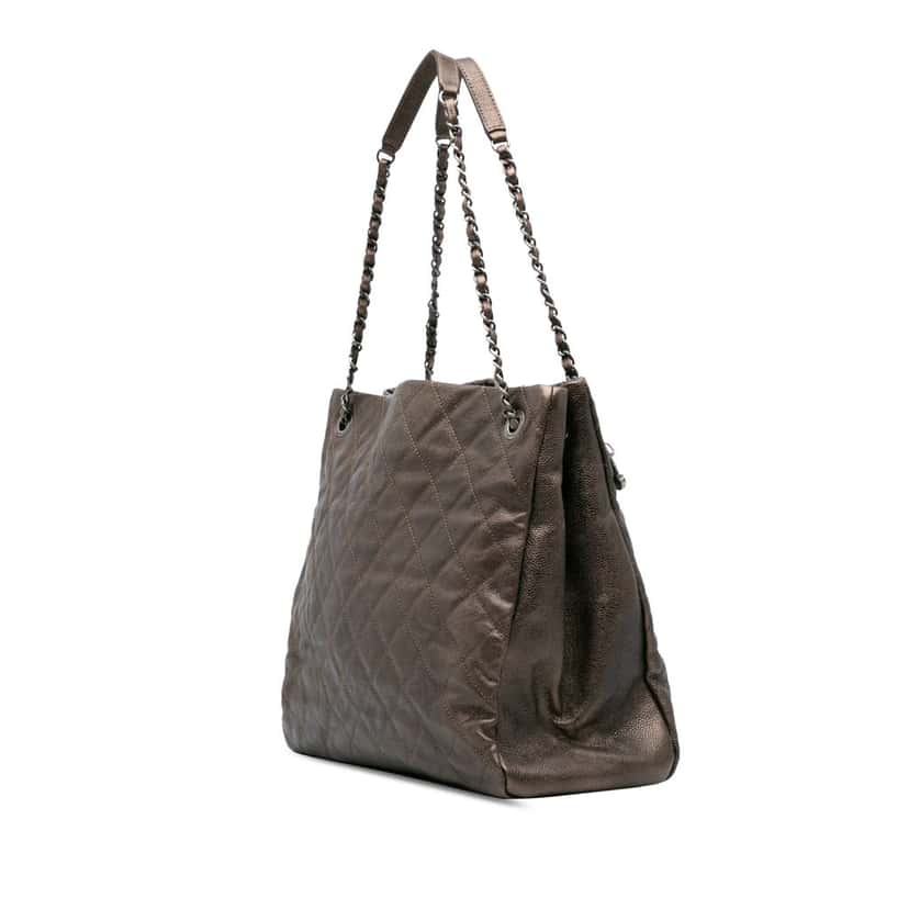 Chanel Large Quilted Iridescent Caviar Chic Tall Shopping Tote Brown Leather Good condition - Back View