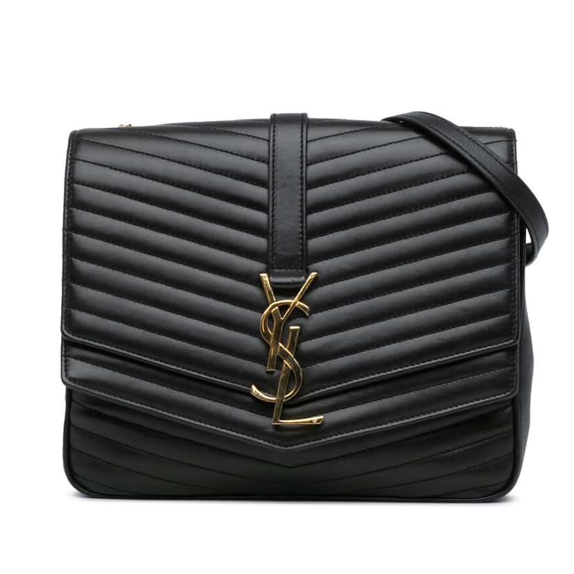 Saint Laurent Medium Lambskin Chevron Monogram Sulpice Bag Black Leather Good condition - Front View
