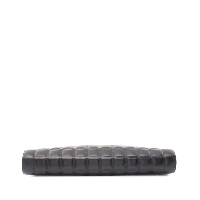 Chanel CC Choco Bar Quilted Lambskin Crystal Frame Clutch Black Leather Good condition - Inside View