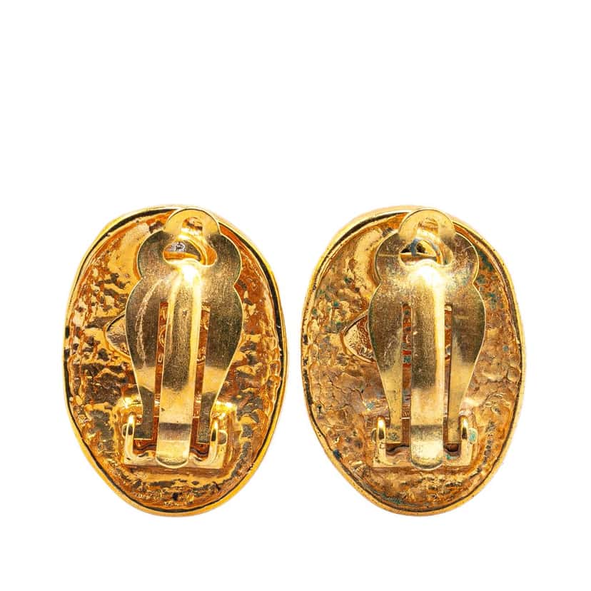 Chanel Gold Plated CC Crown Clip On Earrings Gold Metal Very good condition - Back View
