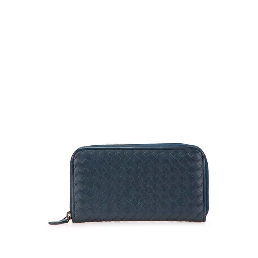 Bottega Veneta Nappa Intrecciato Zip Around Long Wallet Blue Leather Good condition - Front View