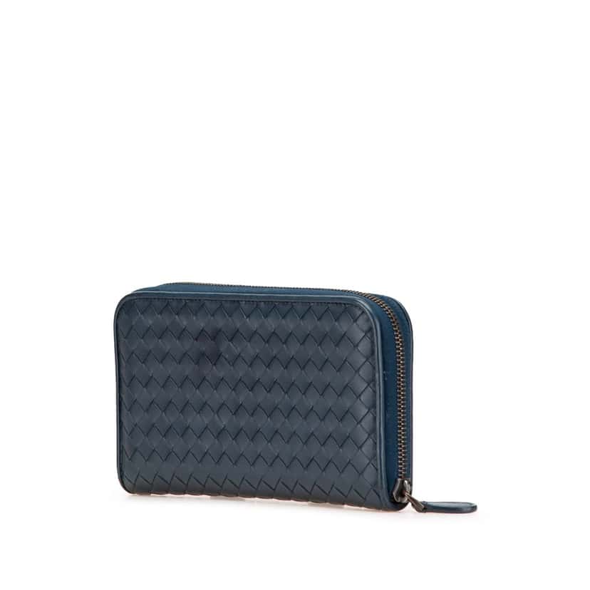 Bottega Veneta Nappa Intrecciato Zip Around Long Wallet Blue Leather Good condition - Back View