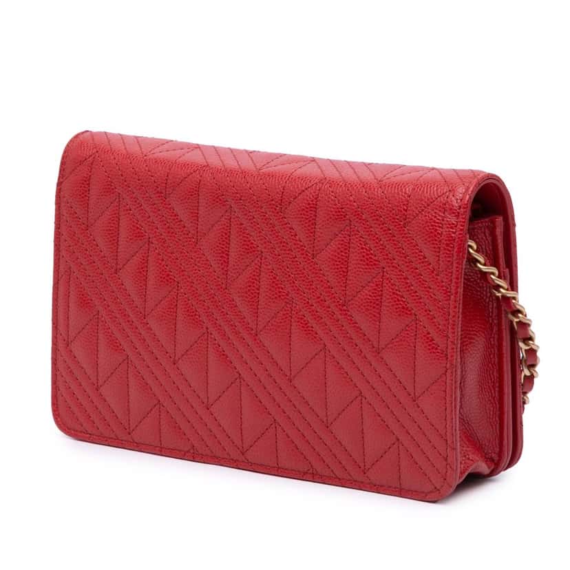 Chanel CC Mixed Quilt Caviar Wallet On Chain Red Leather Good condition - Back View