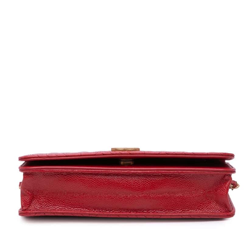 Chanel CC Mixed Quilt Caviar Wallet On Chain Red Leather Good condition - Inside View