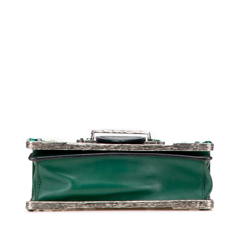 Prada Saffiano Trimmed City Calf Crystal Cahier Crossbody Green Leather Good condition - Inside View