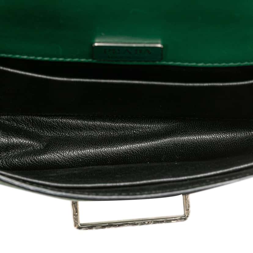 Prada Saffiano Trimmed City Calf Crystal Cahier Crossbody Green Leather Good condition - Model View