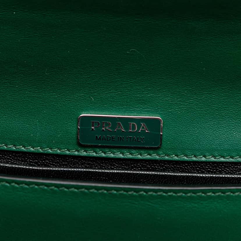 Prada Saffiano Trimmed City Calf Crystal Cahier Crossbody Green Leather Good condition - Box View