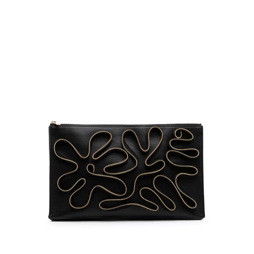 Stella Mccartney Faux Nappa Cavendish Zipper Clutch Black Polyester Good condition - Front View