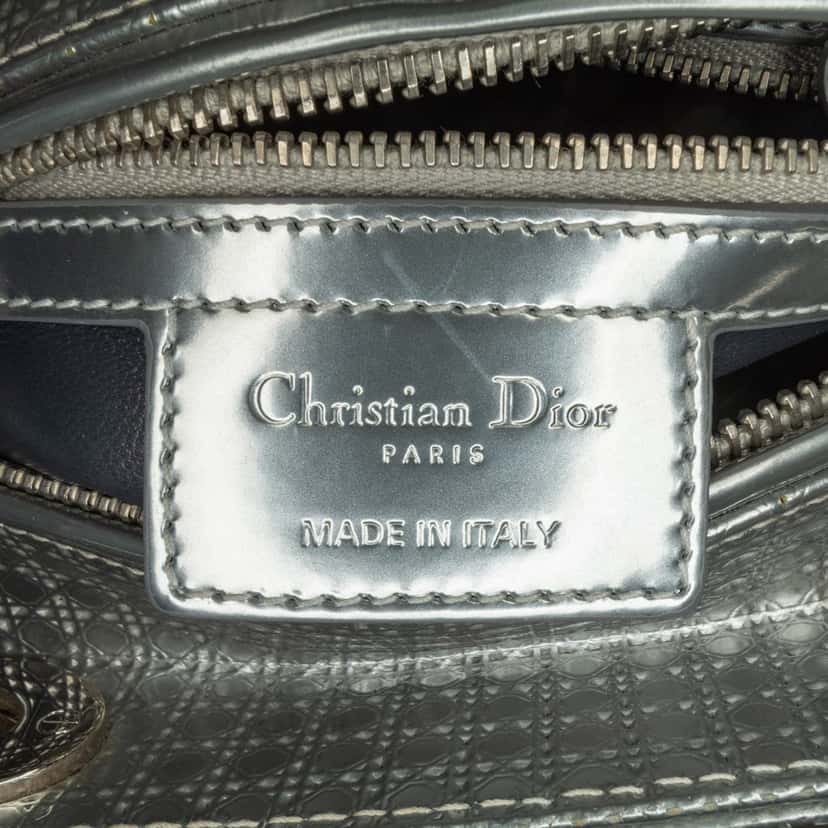 Dior Medium Metallic Patent Microcannage Lady Dior Silver Leather Good condition - Box View