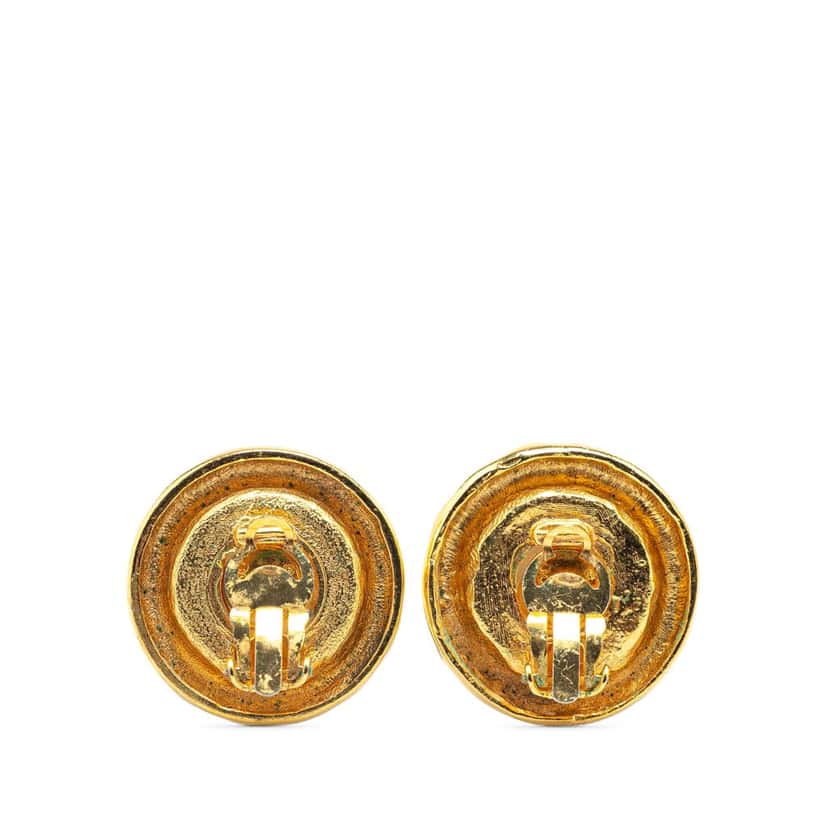 Chanel Gold Plated Faux Pearl Round Clip on Earrings Gold Metal Good condition - Back View
