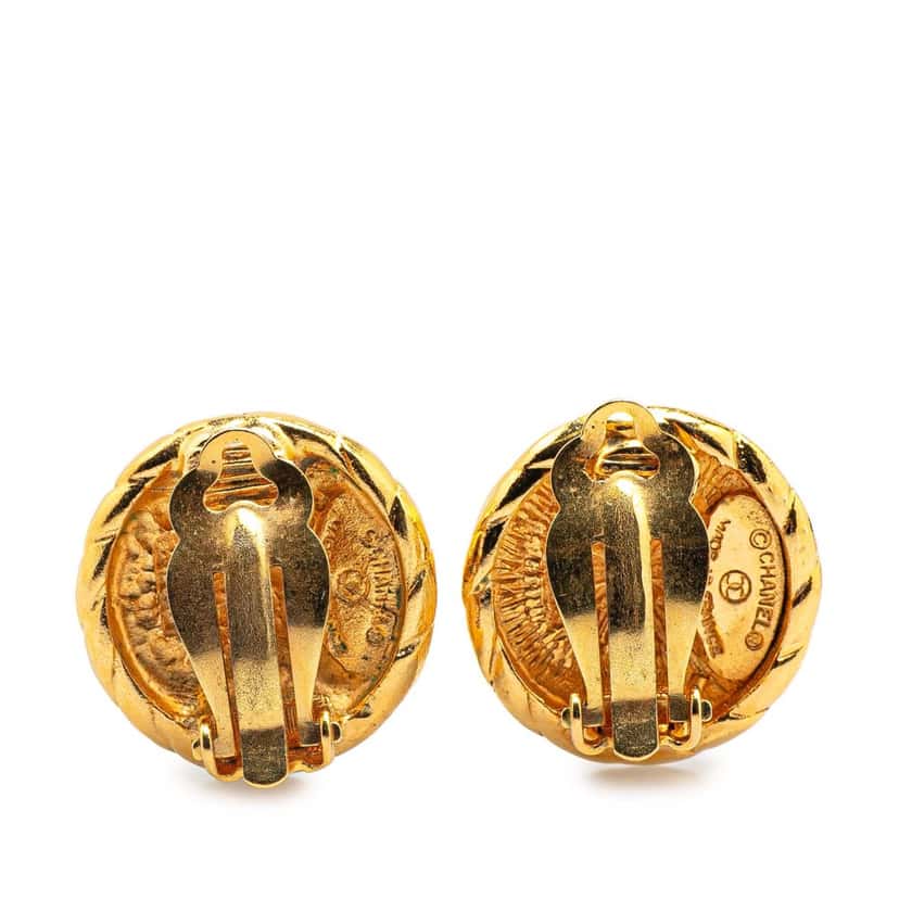 Chanel Gold Plated CC Round Clip On Earrings Gold Metal Good condition - Back View