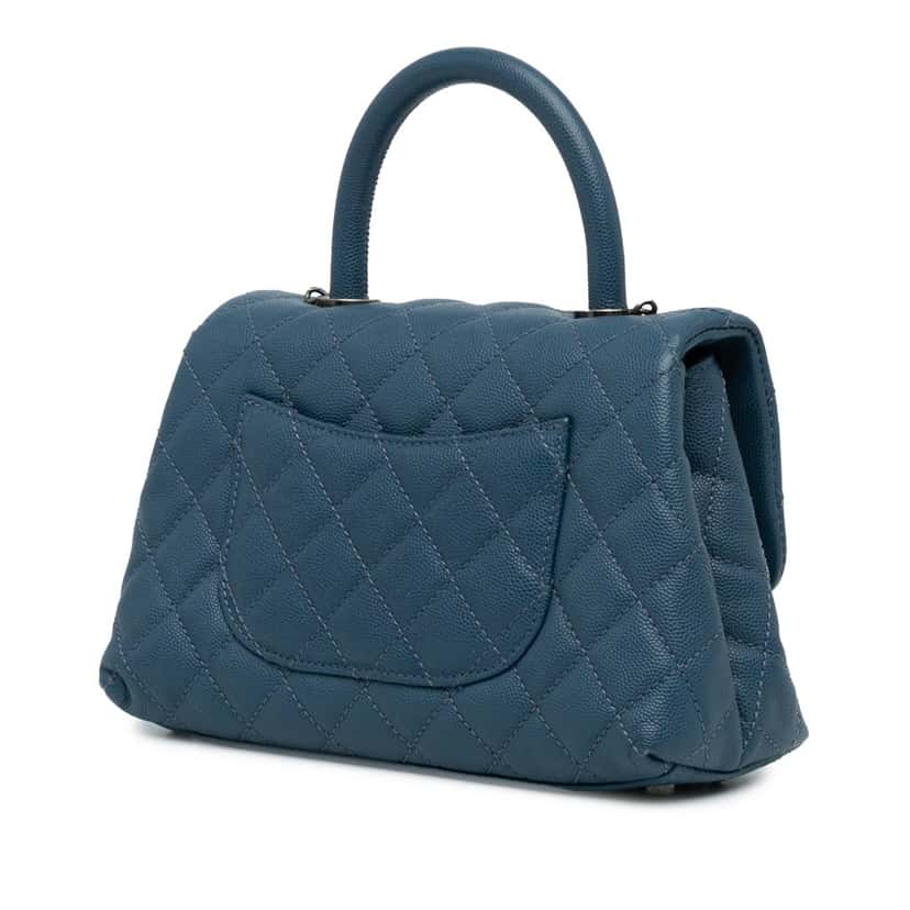 Chanel Mini Quilted Caviar Coco Top Handle Bag Blue Leather Good condition - Back View