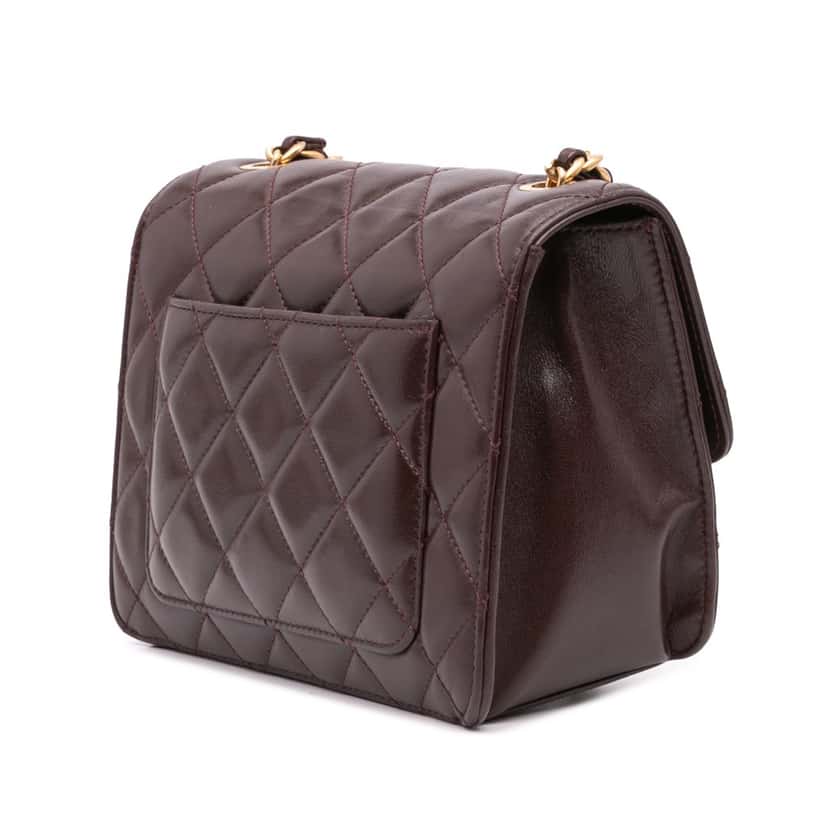 Chanel Mini Quilted Shiny Lambskin Single Flap Red Leather Good condition - Back View