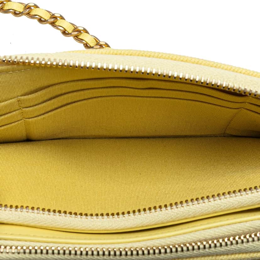 Chanel Denim Coco Fringe Double Zip Clutch with Chain Yellow Denim Good condition - Box View