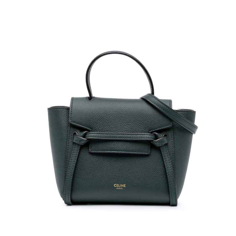 Celine Pico Grained Calfskin Belt Bag Green Leather Good condition - Front View