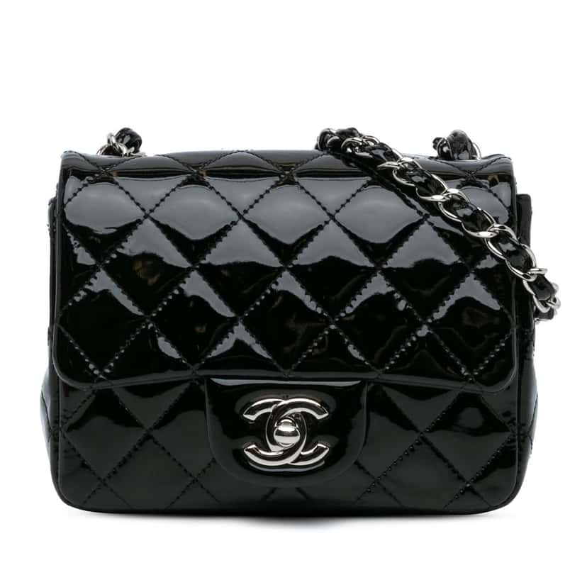 Chanel Mini Square Classic Patent Single Flap Black Leather Good condition - Front View