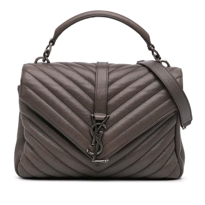 Saint Laurent Medium Quilted Chevron Sheepskin College Satchel Grey Leather Good condition - Front View