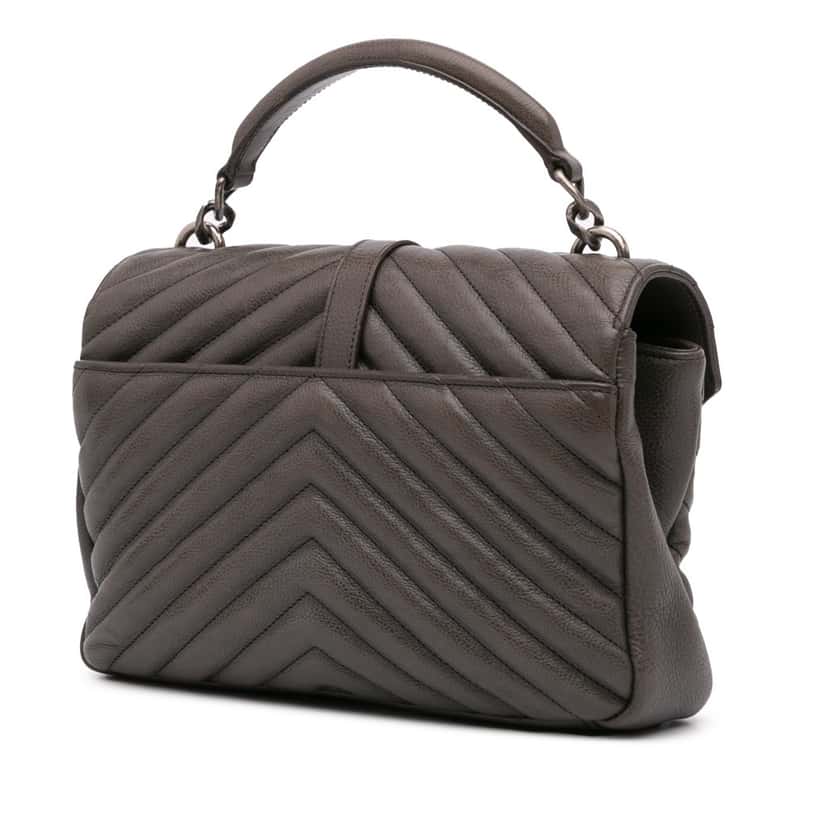 Saint Laurent Medium Quilted Chevron Sheepskin College Satchel Grey Leather Good condition - Back View