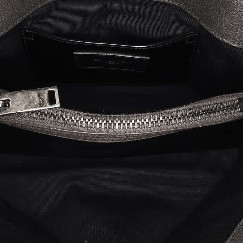 Saint Laurent Medium Quilted Chevron Sheepskin College Satchel Grey Leather Good condition - Model View