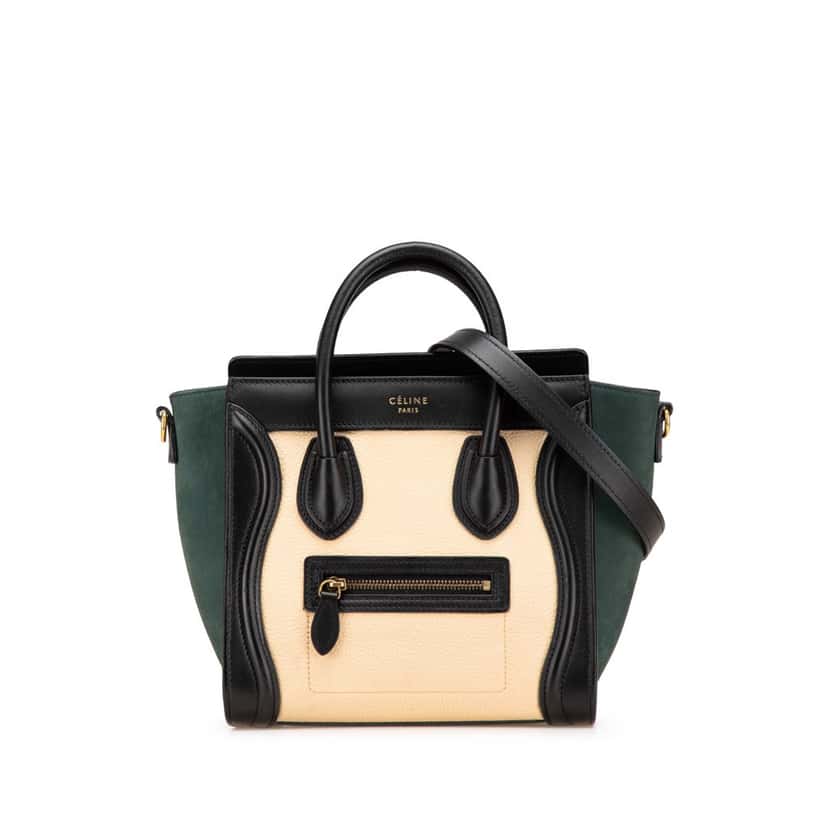 Celine Nano Tricolor Nubuck and Calfskin Luggage Tote Brown Leather Good condition - Front View