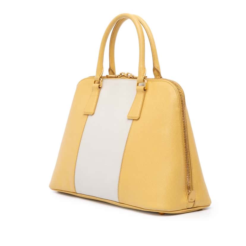 Prada Medium Bicolor Saffiano Lux Promenade Satchel Yellow Leather Good condition - Back View