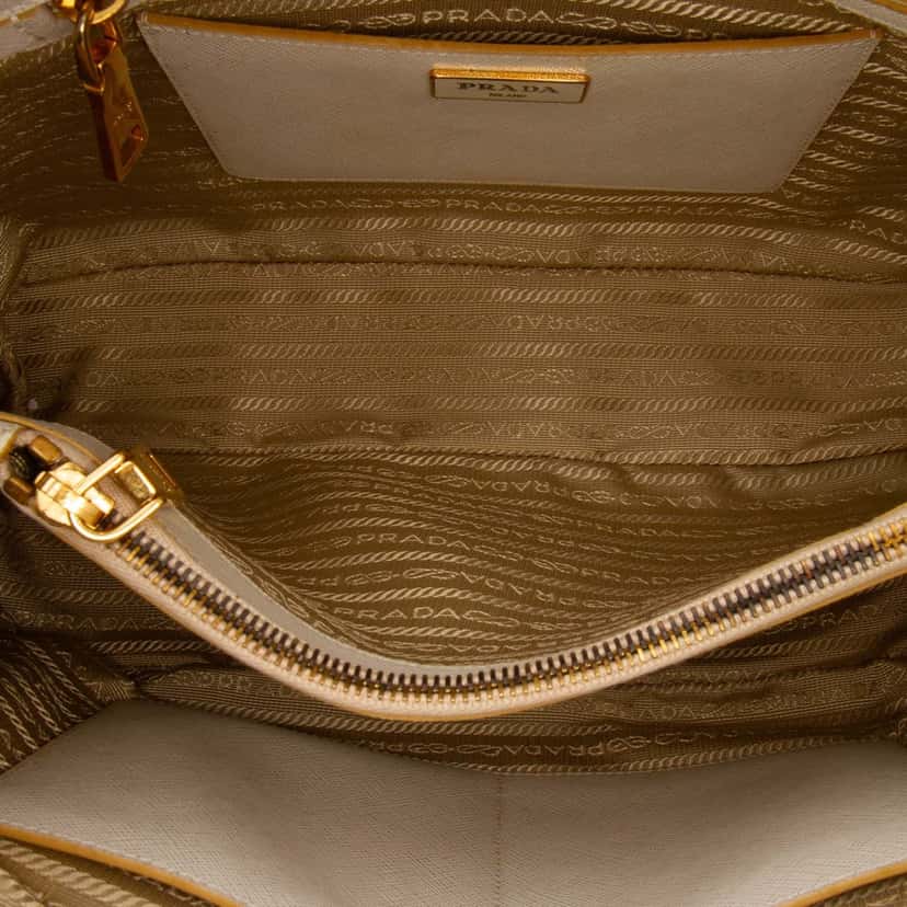 Prada Medium Bicolor Saffiano Lux Promenade Satchel Yellow Leather Good condition - Model View