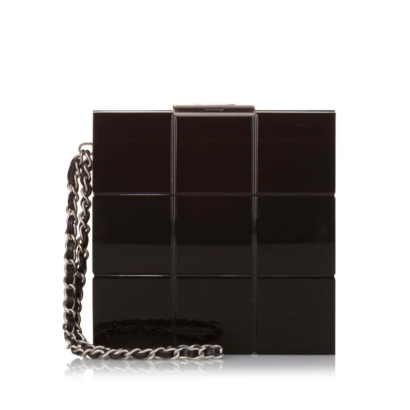 Chanel Choco Bar Lucite Perspex Clutch Black Very good condition - Front View