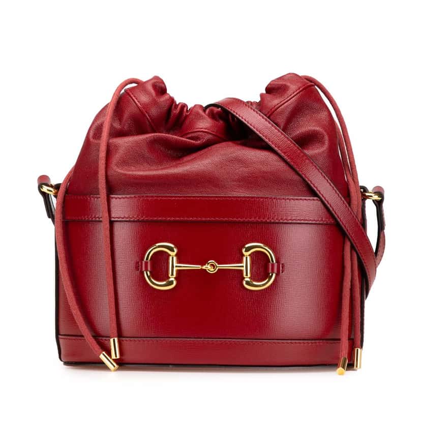 Gucci Leather Horsebit 1955 Bucket Bag Red Leather Good condition - Front View