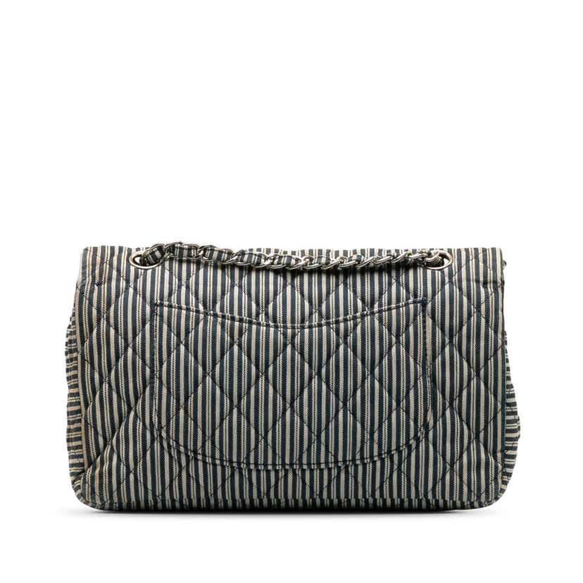 Chanel Medium Cotton Striped Double Flap Blue Cotton Very good condition - Inside View