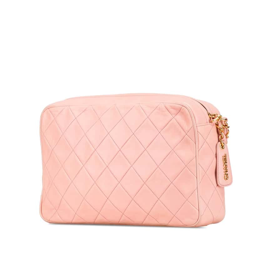 Chanel CC Quilted Lambskin Camera Crossbody Pink Leather Good condition - Back View