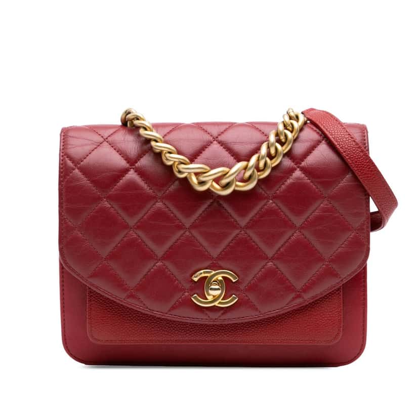 Chanel Small Quilted Calfskin and Caviar Chain Handle Flap Red Leather Good condition - Front View