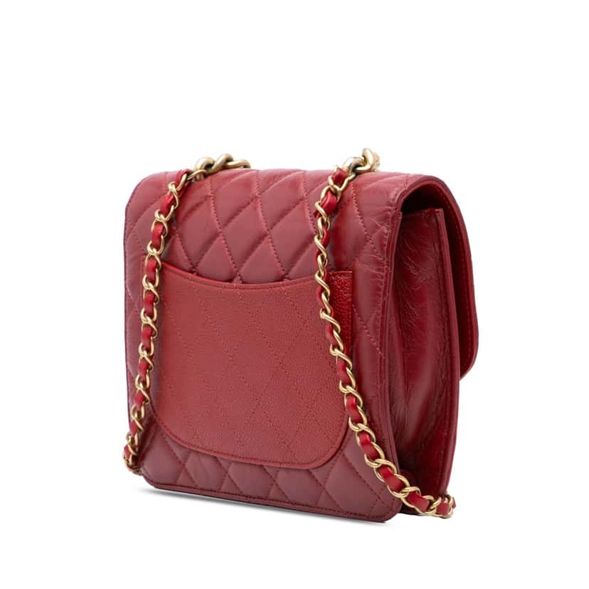 Chanel Small Quilted Calfskin and Caviar Chain Handle Flap Red Leather Good condition - Back View